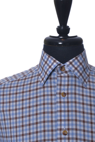 Eton Brown and Blue Check Light Weight Flannel Slim Fit Dress Shirt