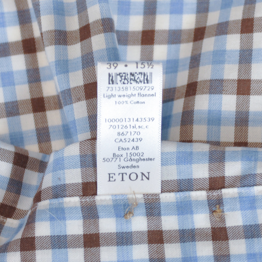 Eton Brown and Blue Check Light Weight Flannel Slim Fit Dress Shirt