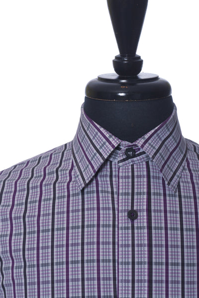 Bugatchi Purple Striped Check Dress Shirt