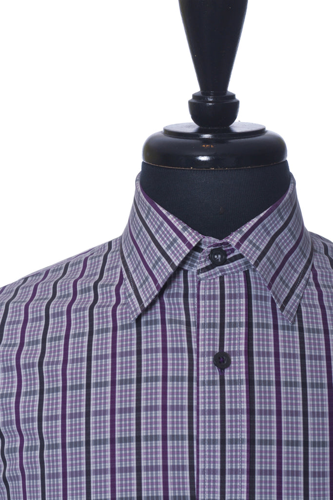 Bugatchi Purple Striped Check Dress Shirt