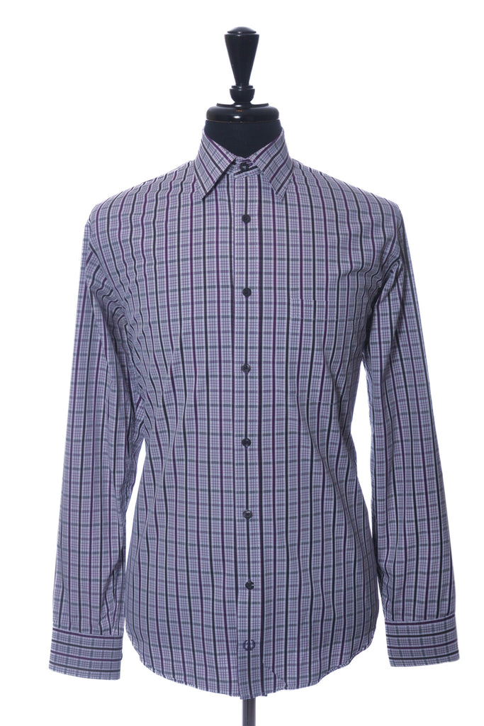 Bugatchi Purple Striped Check Dress Shirt