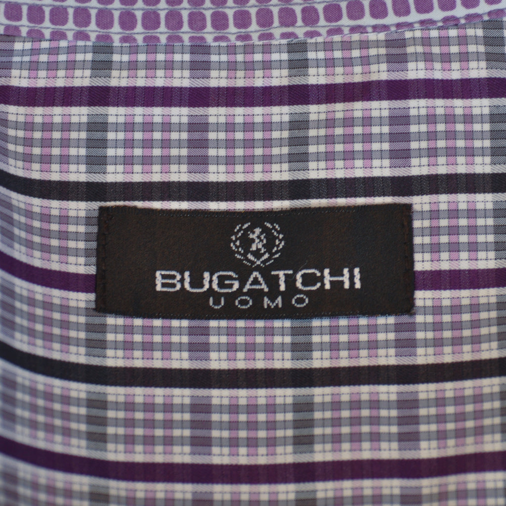 Bugatchi Purple Striped Check Dress Shirt