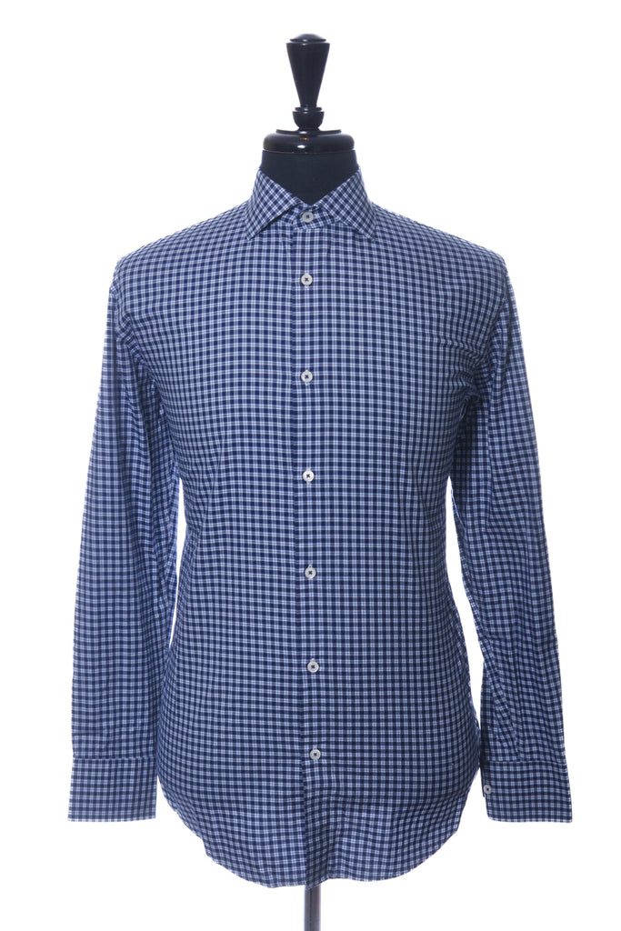 Bugatchi Navy Blue Check Dress Shirt