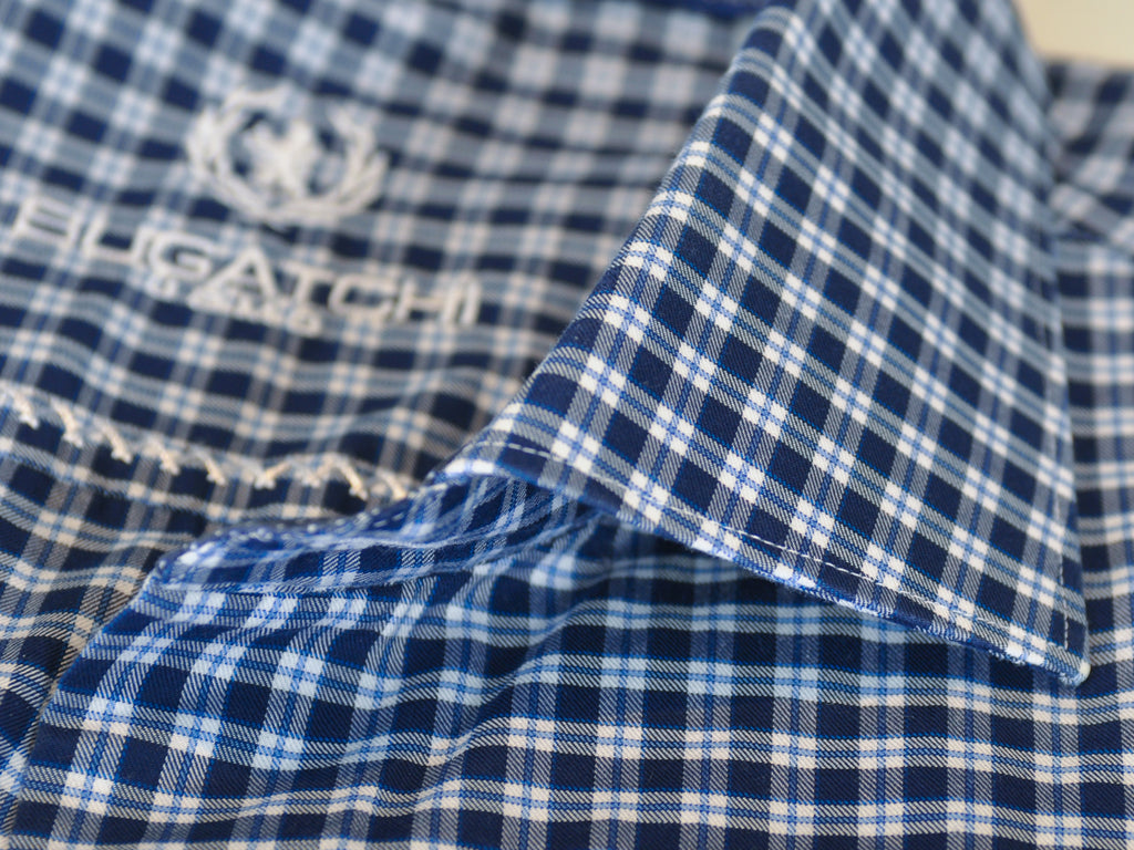 Bugatchi Navy Blue Check Dress Shirt