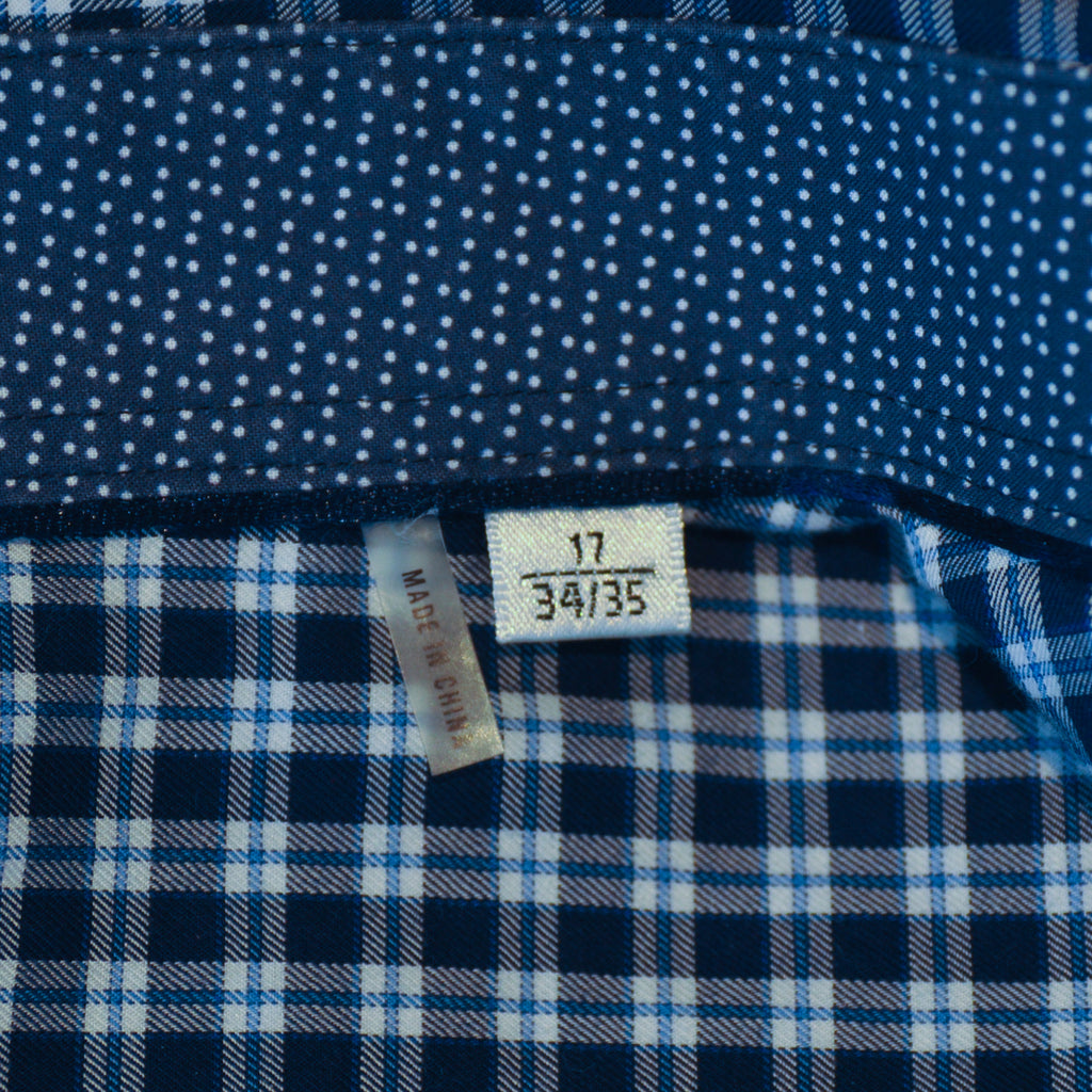 Bugatchi Navy Blue Check Dress Shirt