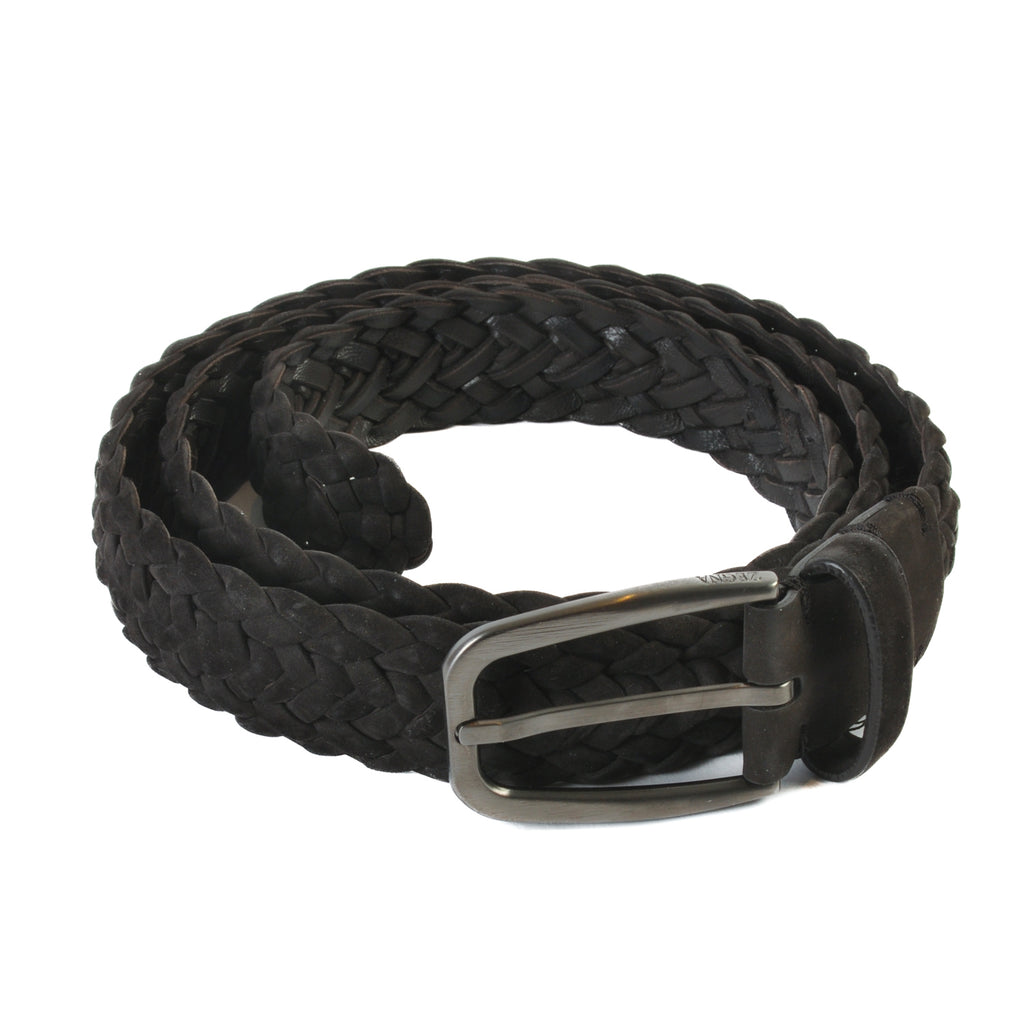 Ermenegildo Zegna Chocolate Brown Suede Woven Belt