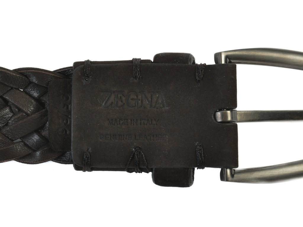 Ermenegildo Zegna Chocolate Brown Suede Woven Belt
