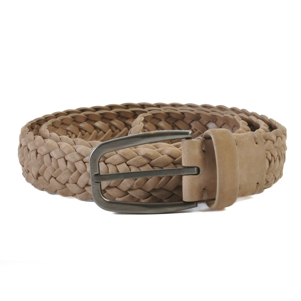 Ermenegildo Zegna Neutral Brown Suede Woven Belt