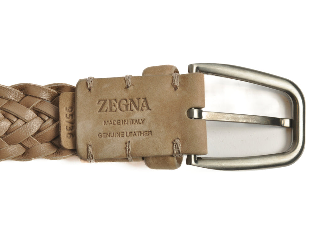 Ermenegildo Zegna Neutral Brown Suede Woven Belt