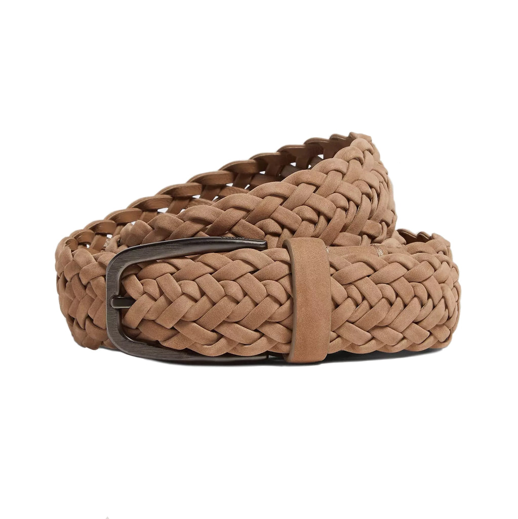 Ermenegildo Zegna Neutral Brown Suede Woven Belt