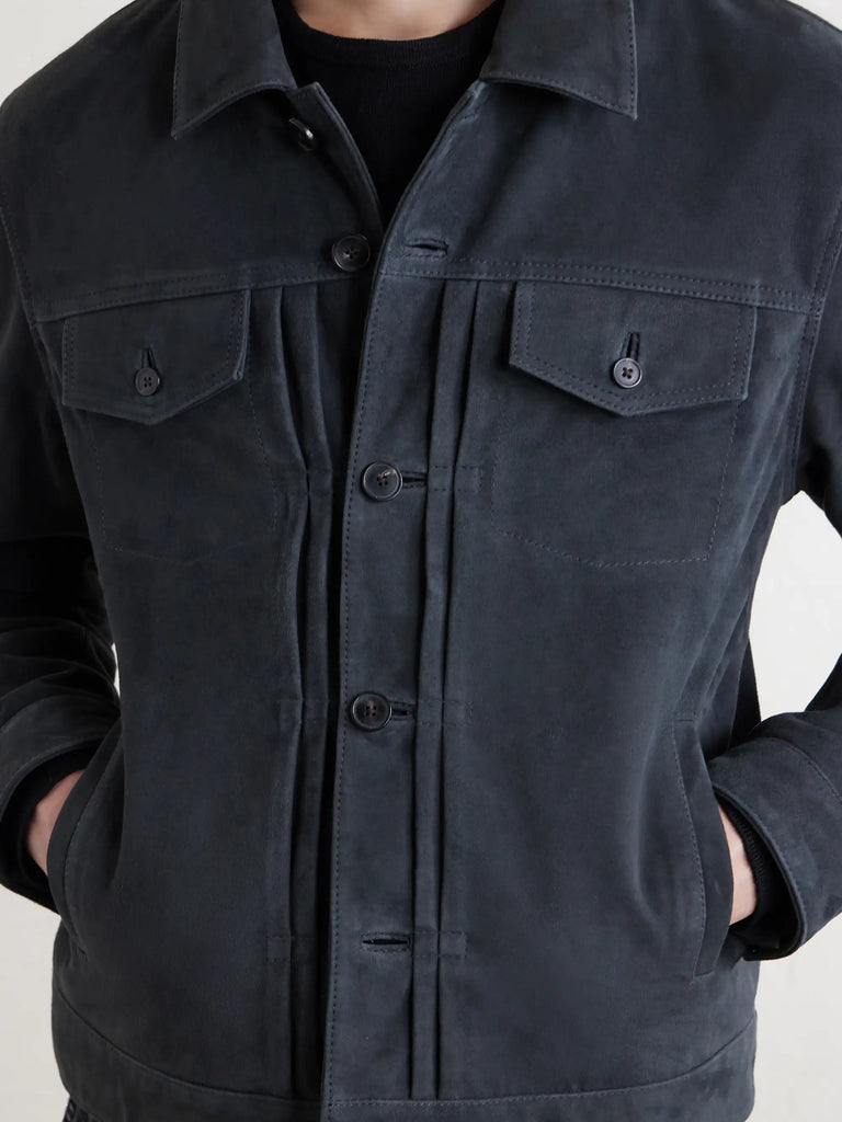 Officine Generale Charcoal Grey Goat Suede Liam Overshirt