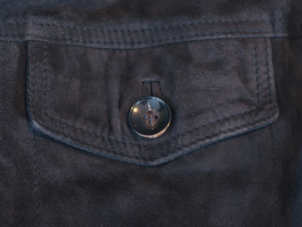 Officine Generale Charcoal Grey Goat Suede Liam Overshirt