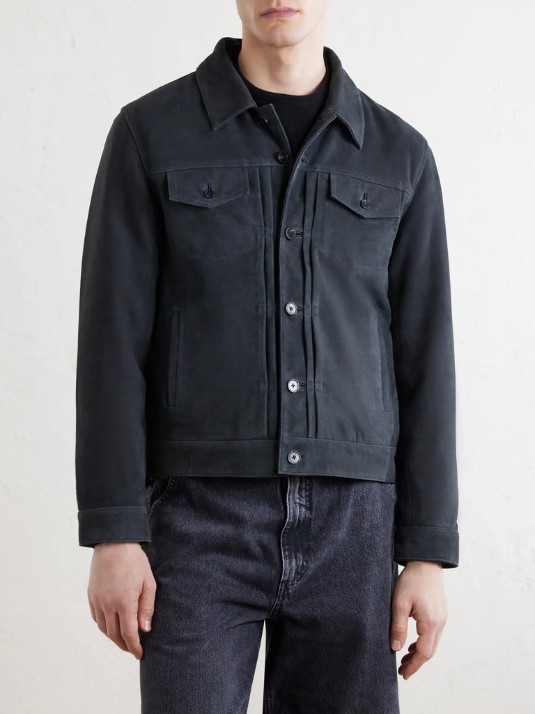 Officine Generale Charcoal Grey Goat Suede Liam Overshirt