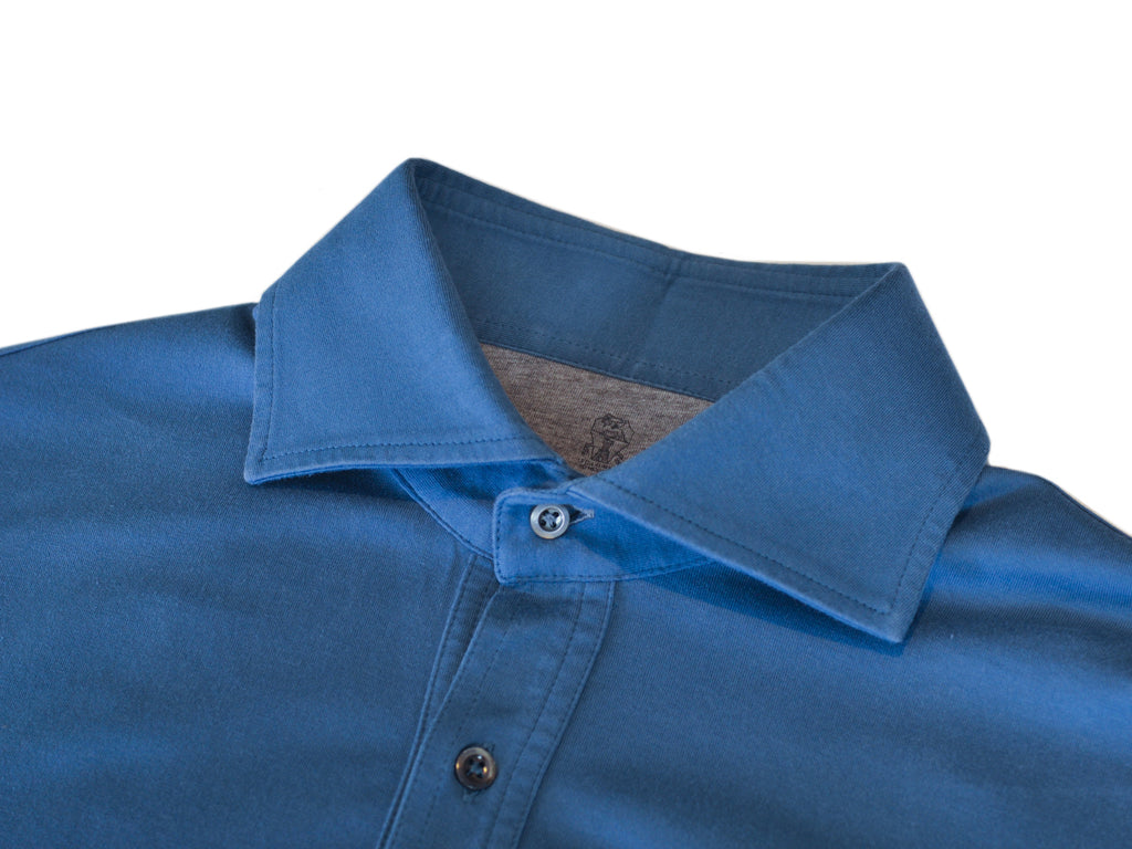 Brunello Cucinelli Blue Jersey Regular Fit Shirt