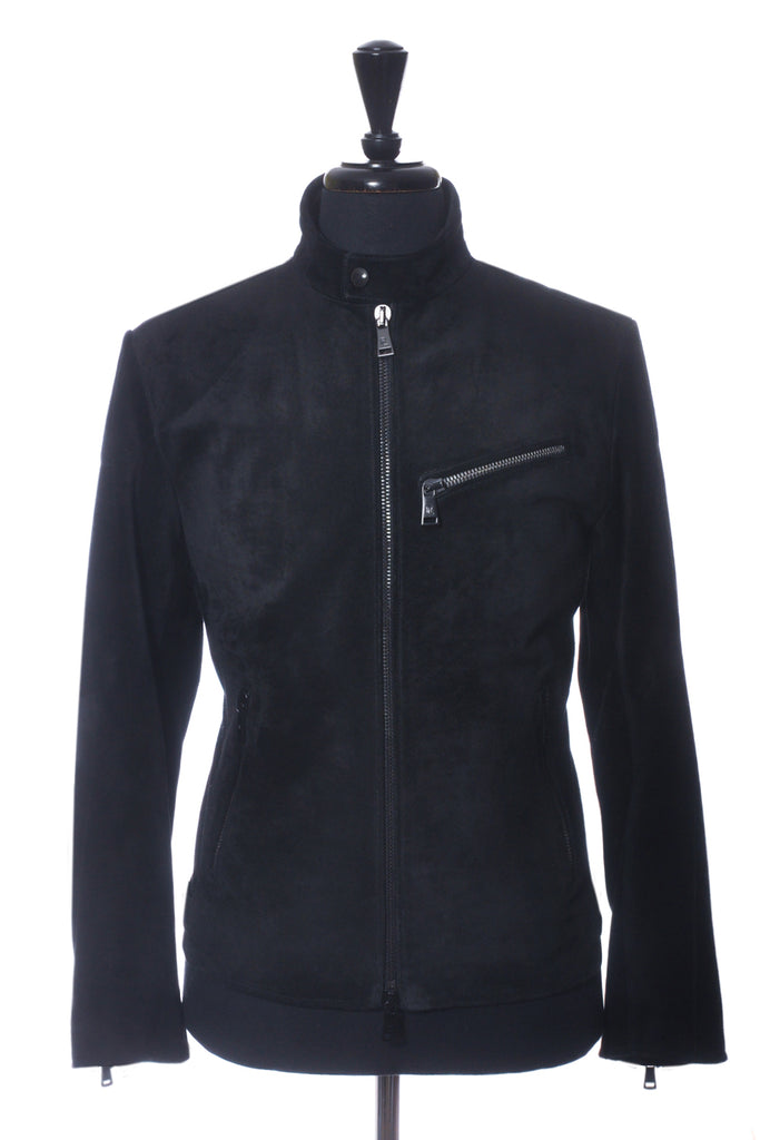 Ralph Lauren Purple Label Black Calf Suede Motorcycle Jacket