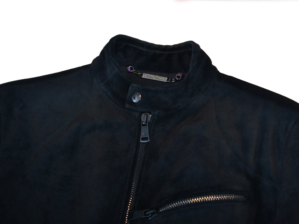 Ralph Lauren Purple Label Black Calf Suede Motorcycle Jacket