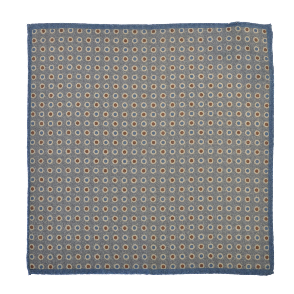 Eleventy NWT Grey Circle Print Wool Pocket Square