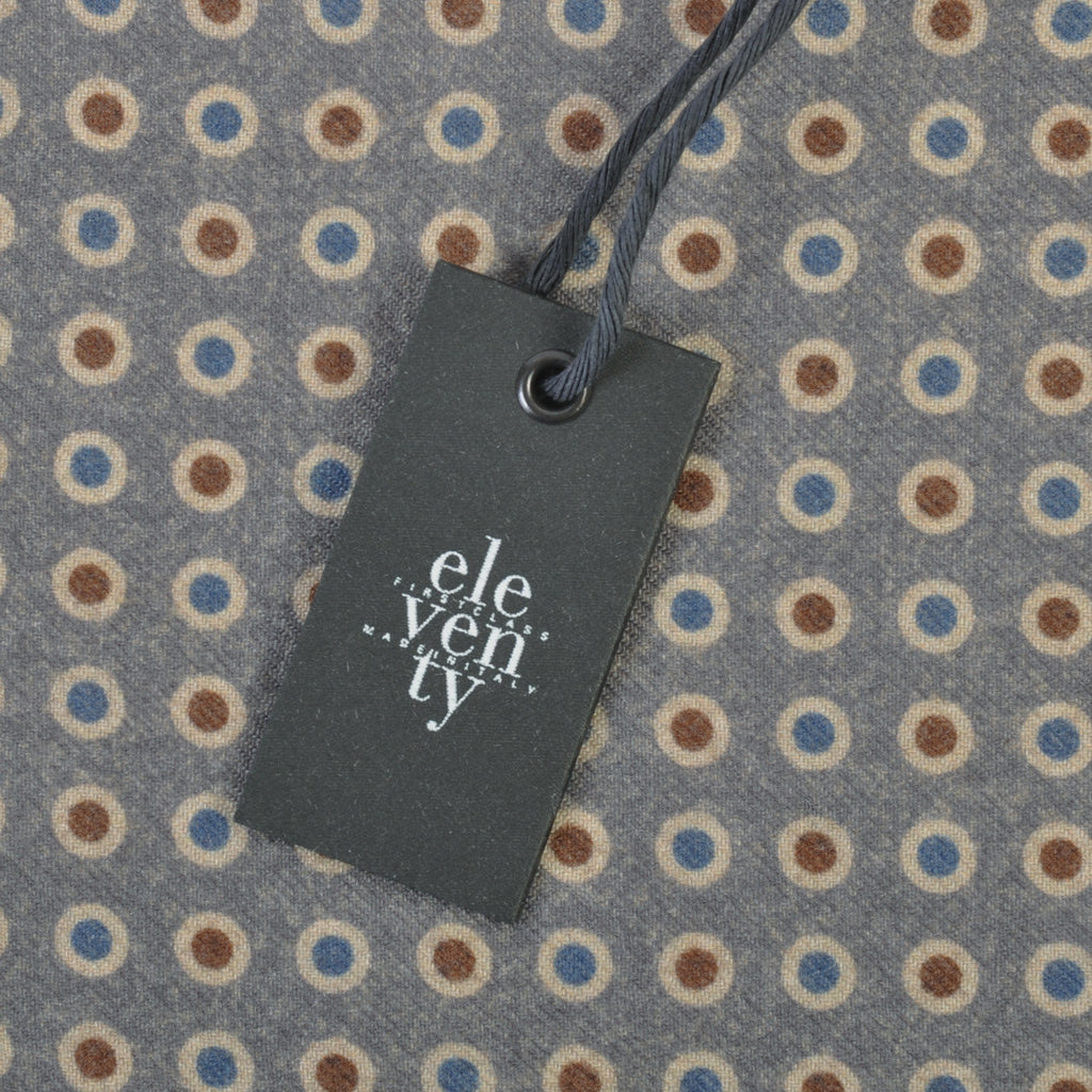 Eleventy NWT Grey Circle Print Wool Pocket Square
