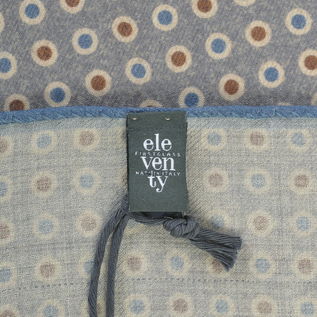 Eleventy NWT Grey Circle Print Wool Pocket Square