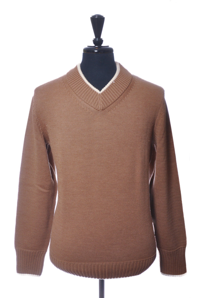 Hugo Boss Brown Italian Yarn Marzio V-Neck Sweater