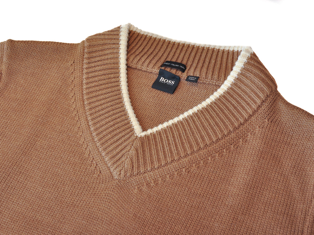 Hugo Boss Brown Italian Yarn Marzio V-Neck Sweater