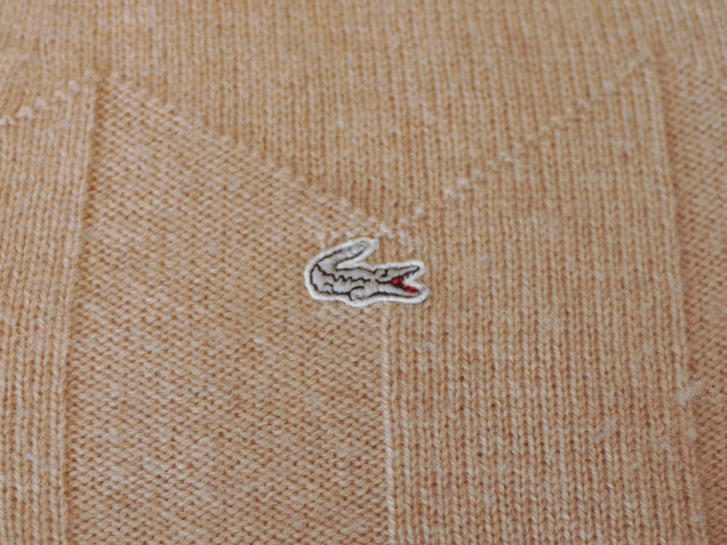 Lacoste Brown Chevron Knit Camel Hair V-Neck Sweater
