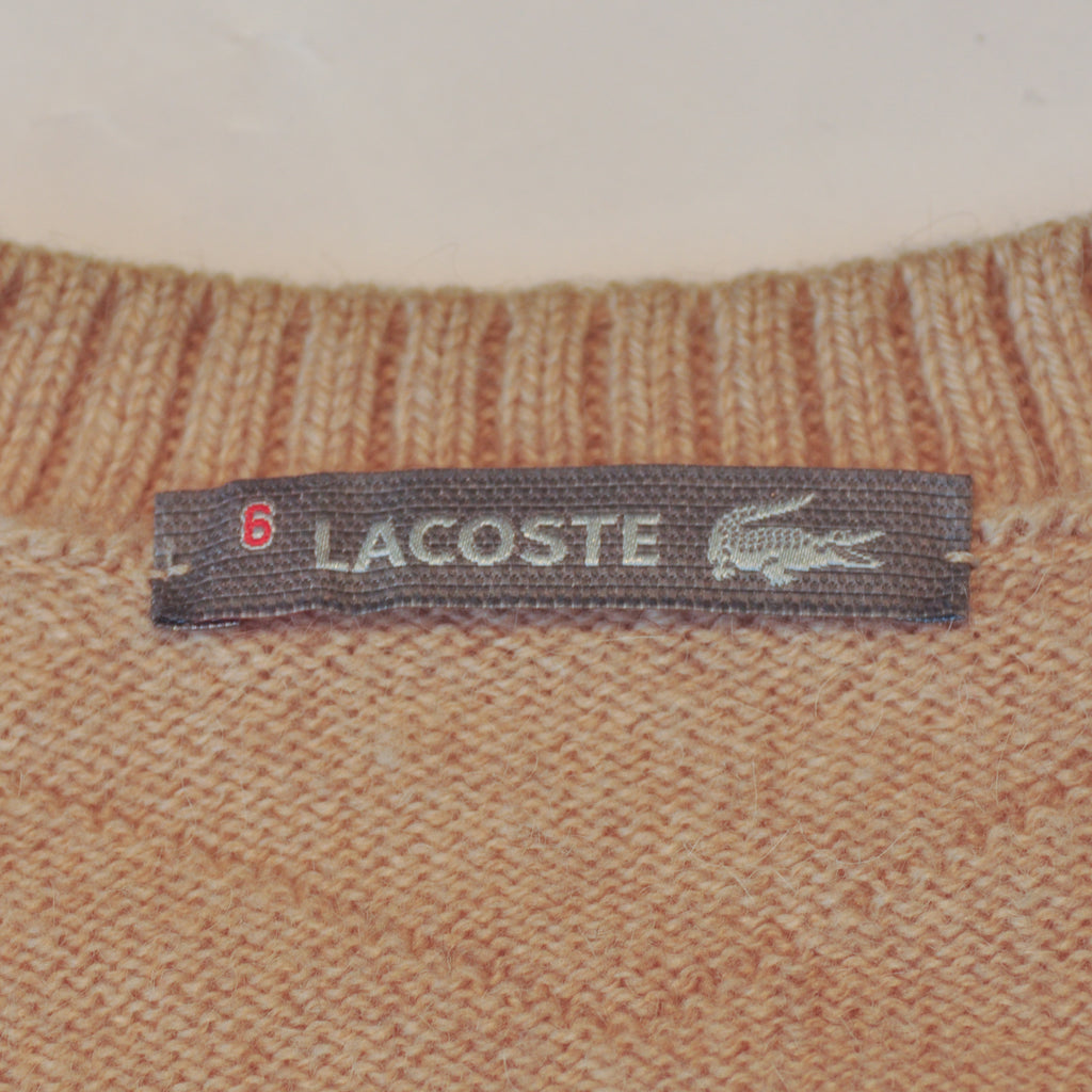 Lacoste Brown Chevron Knit Camel Hair V-Neck Sweater