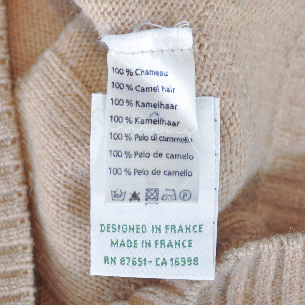 Lacoste Brown Chevron Knit Camel Hair V-Neck Sweater