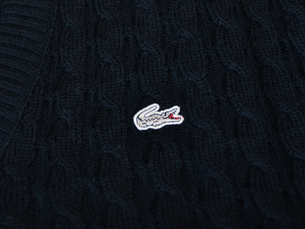 Lacoste Black Cable Knit V-Neck Sweater
