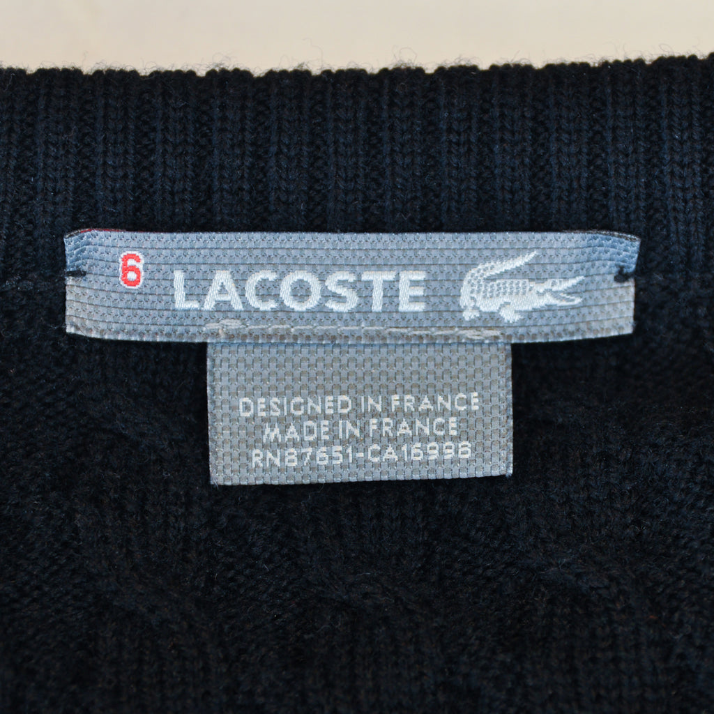 Lacoste Black Cable Knit V-Neck Sweater