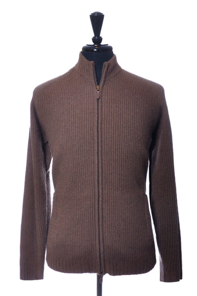 Harry Rosen Brown Ribbed Cashmere Full Zip Sweater