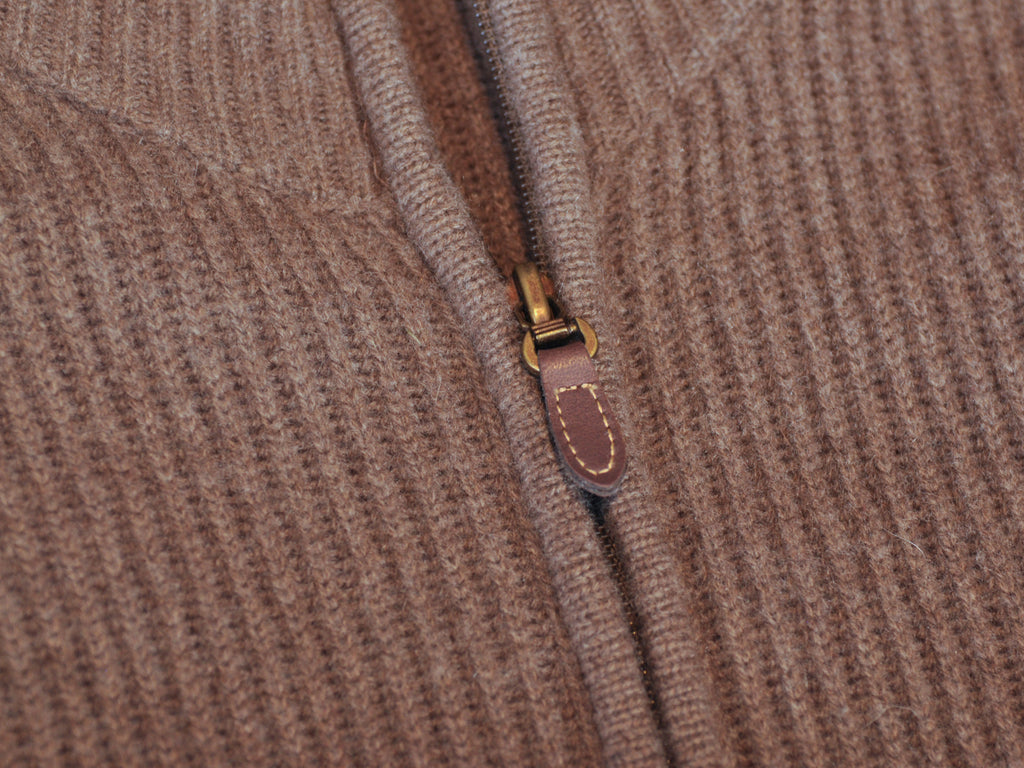 Harry Rosen Brown Ribbed Cashmere Full Zip Sweater