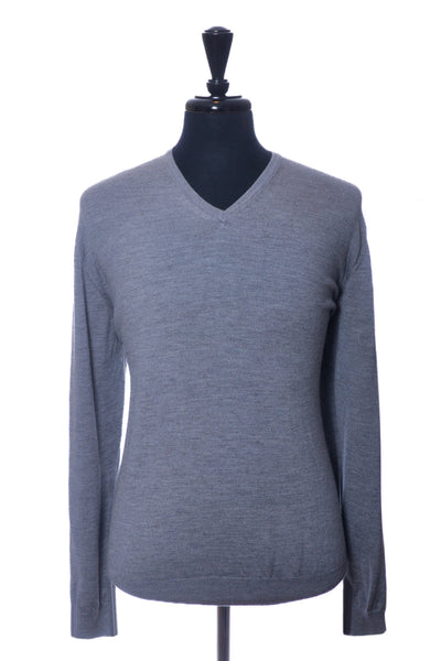 Profuomo Grey Merino Wool V-Neck Sweater