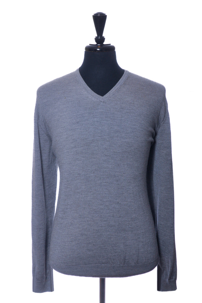Profuomo Grey Merino Wool V-Neck Sweater