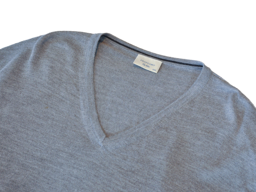 Profuomo Grey Merino Wool V-Neck Sweater
