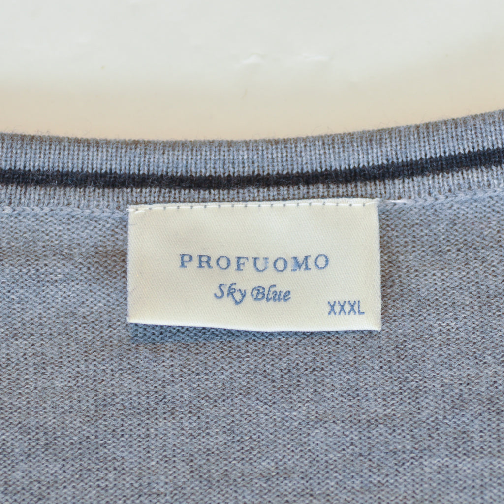 Profuomo Grey Merino Wool V-Neck Sweater
