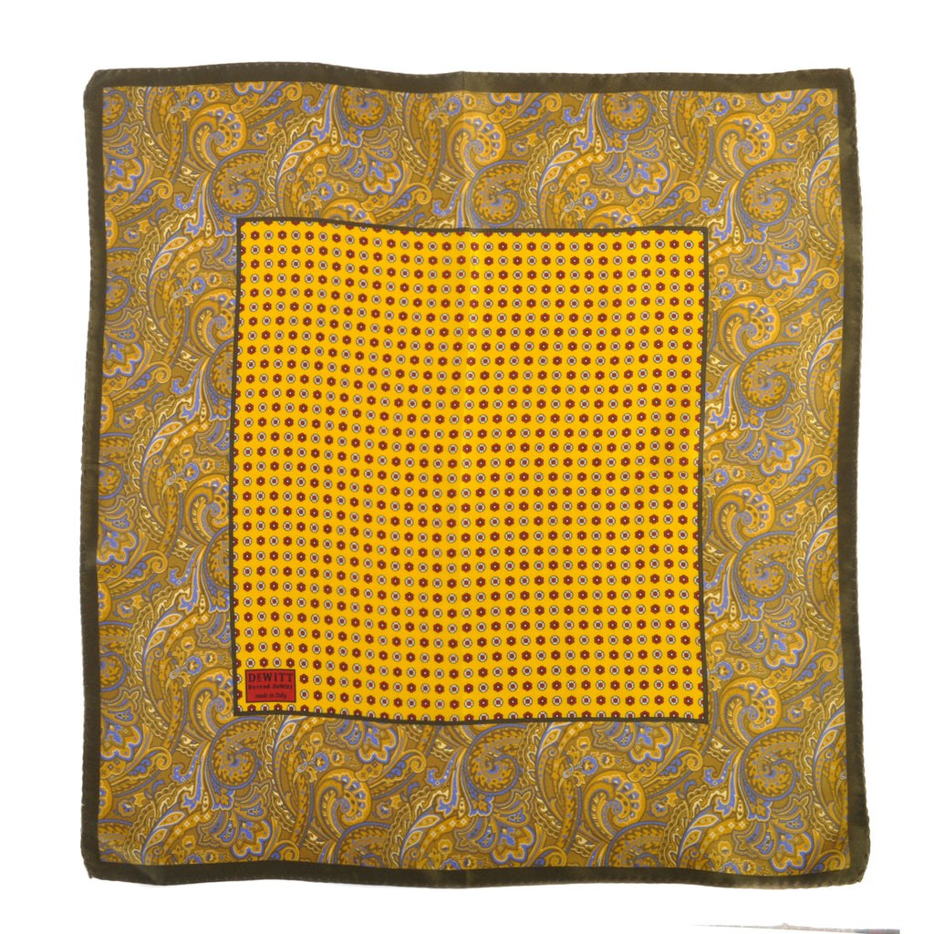 Berend DeWitt Golden Yellow Paisley Floral Pocket Square
