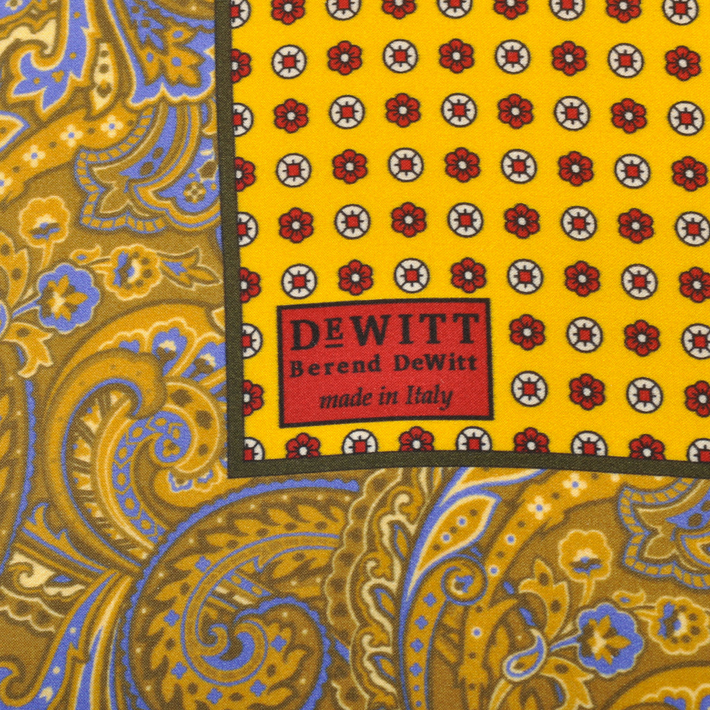 Berend DeWitt Golden Yellow Paisley Floral Pocket Square
