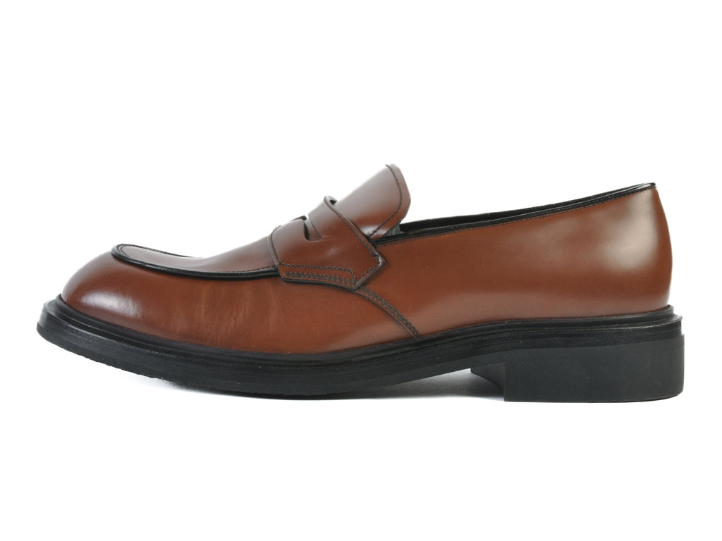 Prada NIB Bruciato Brown Round Toe Penny Loafers