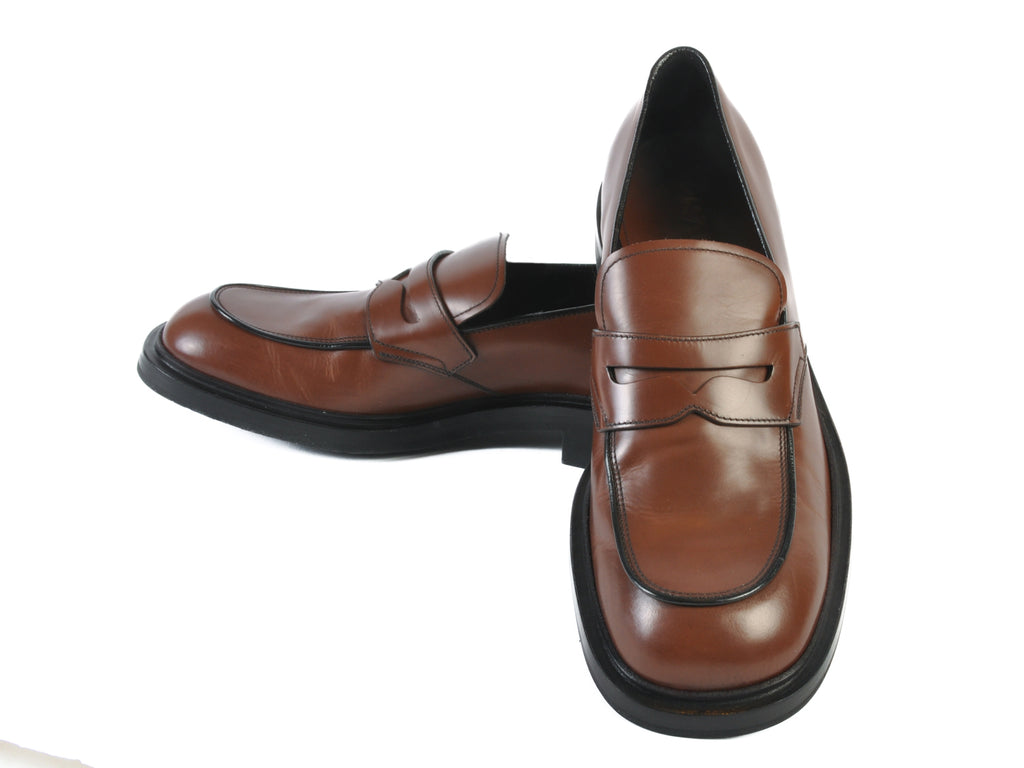 Prada NIB Bruciato Brown Round Toe Penny Loafers