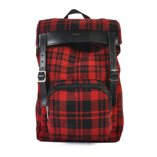 Saint Laurent Red Check Tartan Wool Backpack