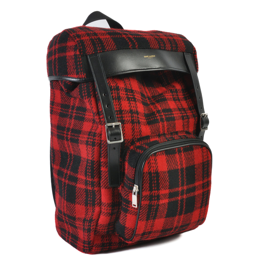 Saint Laurent Red Check Tartan Wool Backpack