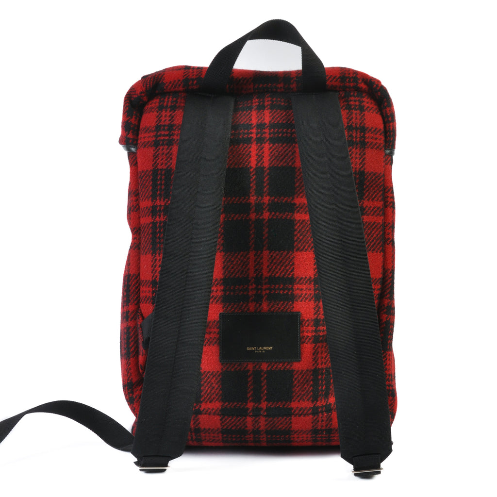 Saint Laurent Red Check Tartan Wool Backpack