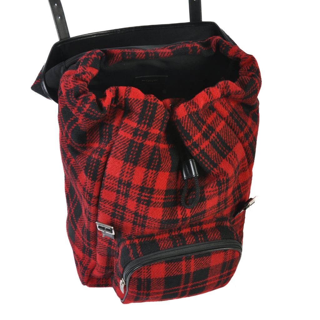 Saint Laurent Red Check Tartan Wool Backpack