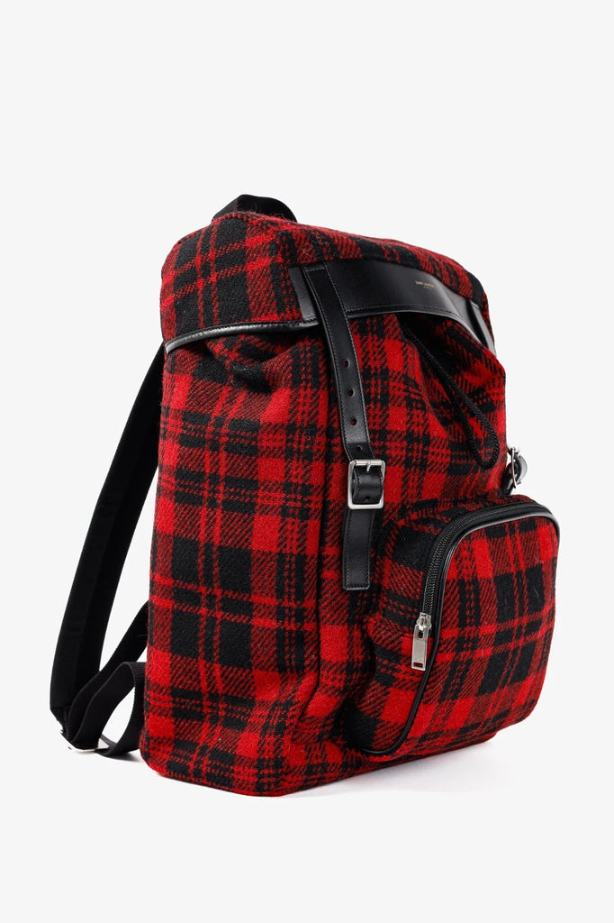 Saint Laurent Red Check Tartan Wool Backpack