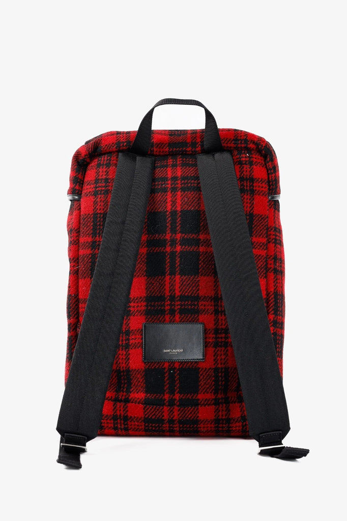 Saint Laurent Red Check Tartan Wool Backpack