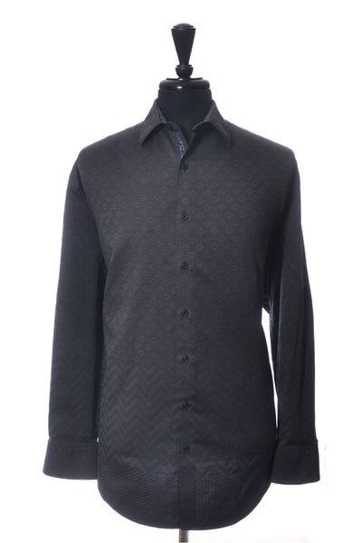 Robert Graham Dark Grey Basketweave Print Shirt