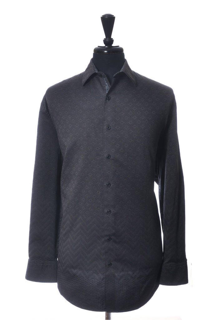 Robert Graham Dark Grey Basketweave Print Shirt