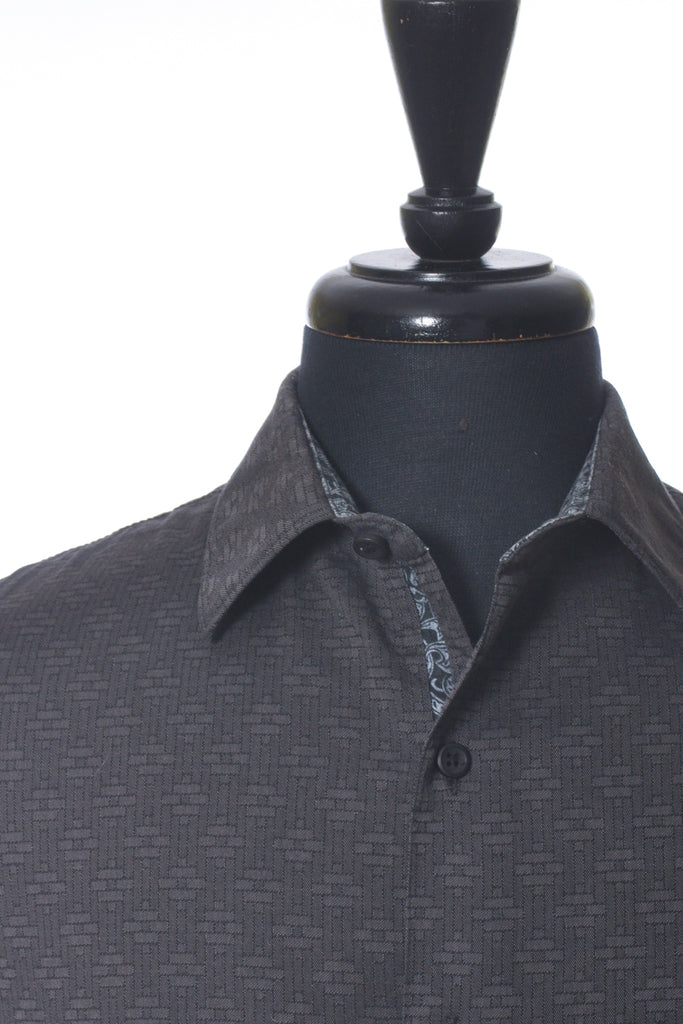 Robert Graham Dark Grey Basketweave Print Shirt