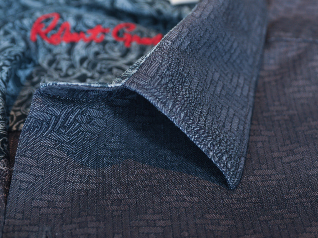 Robert Graham Dark Grey Basketweave Print Shirt